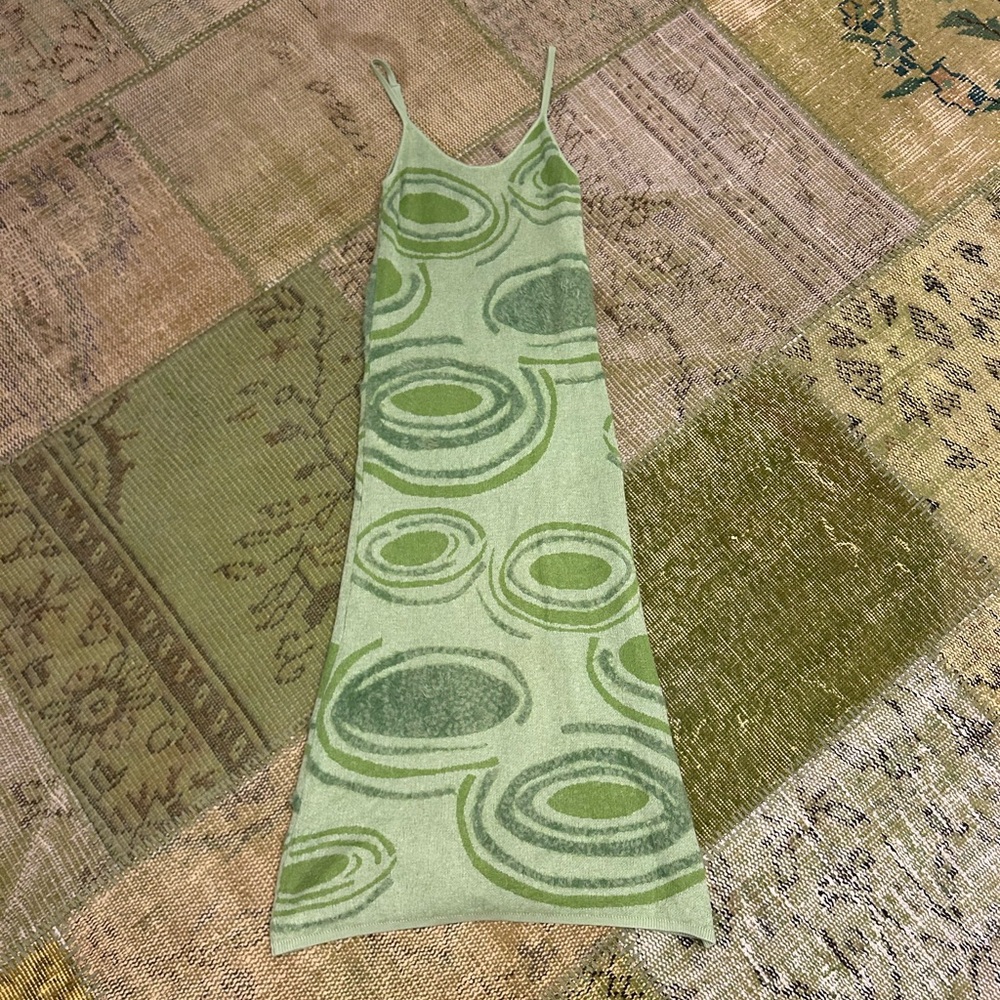 SOLD House of Sunny Hockney Dress Textured Green Knit Kendall Jenner Retro